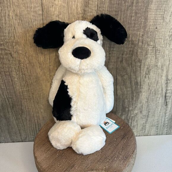 Jellycat Bashful Black & Cream Puppy FAST SHIP NEW Gift for Dog Lover - Picture 1 of 10
